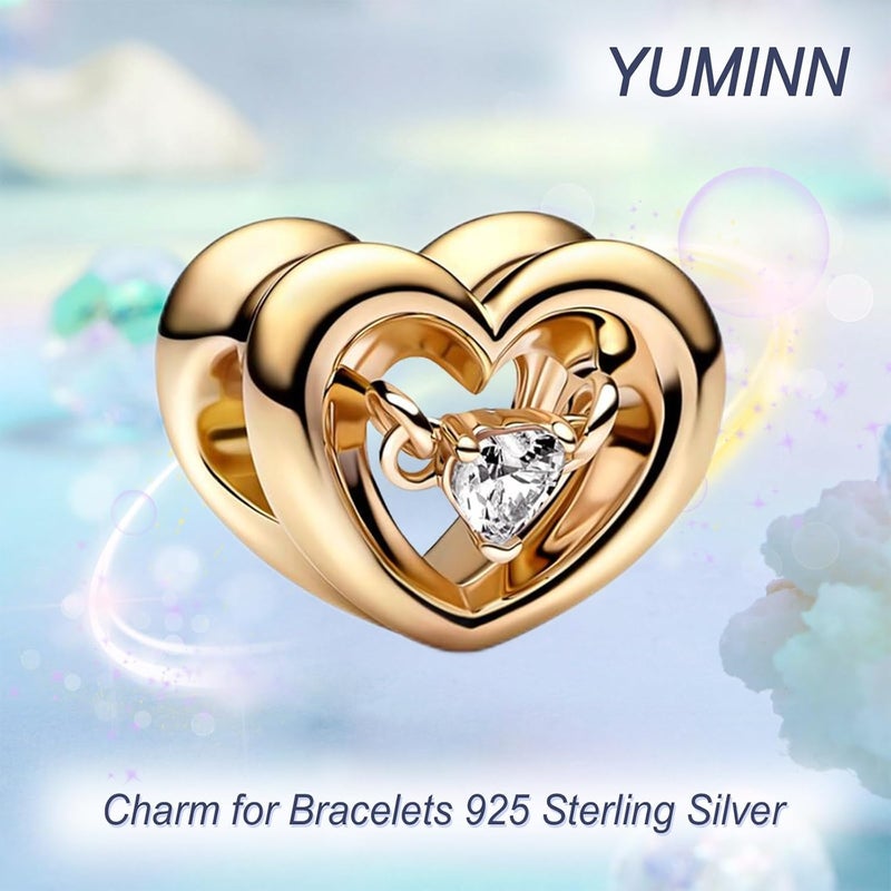 YUMINN سحر فضة استرلينية 925 للأساور سحر الحب والقلب خرز متدلي زهور الكرز مجوهرات للنساء - Image 2